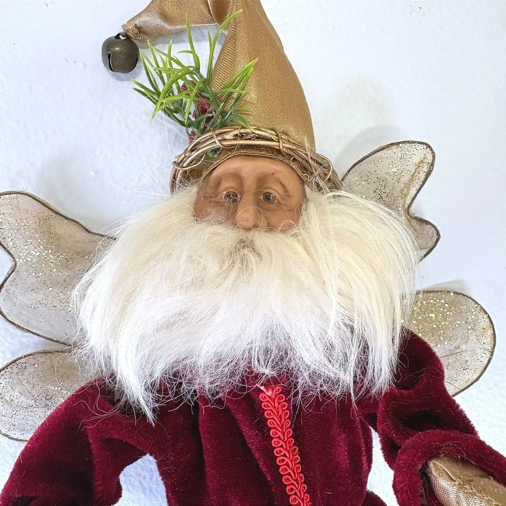 Seasons of Cannon Falls Burgundy Velvet Christmas Elf Fairy Ornament Posable 12